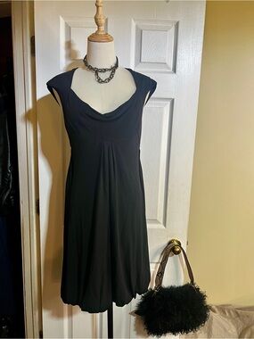 Badgley Mishka Wms Black Pleated Cap Sleeve Drape Front Pleated Bubble Dress 6